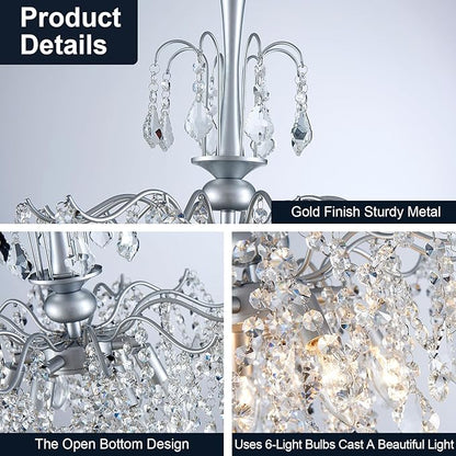 Modern Crystal Chandelier, Chrome Candle Chandeliers for Dining Room Lighting Fixtures Hanging, Kitchen Ceiling Hanging Pendant Light for Bedroom Living Room Kitchen Island Hallway