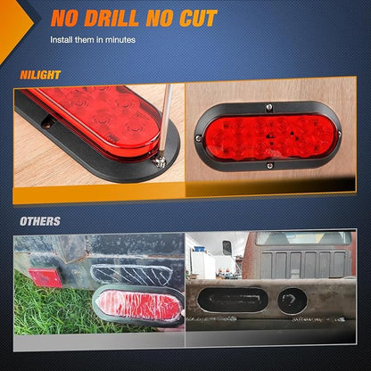 Nilight 6 Inch Oval Red LED Trailer Tail Light Surface Mount 2PCS 10 LEDs Waterproof Stop Brake Turn Trailers Lights for Truck RV Boat Bus Lorry Camper Van Caravan