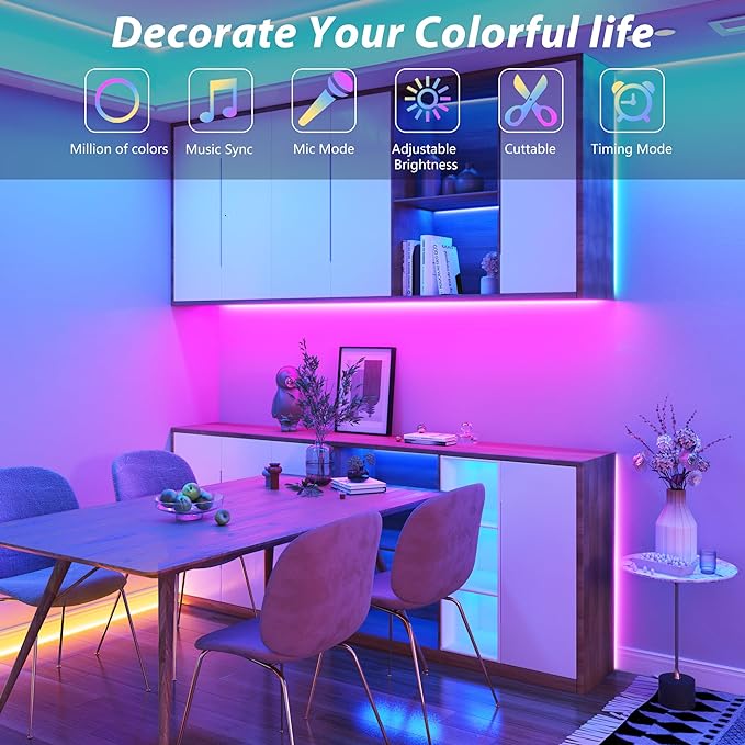 Ledagic 65.6 ft LED Lights for Bedroom Music Sync RGB LED Strip Lights with APP & Remote Control LED Lights for Room Home Party Christmas Wall Decor
