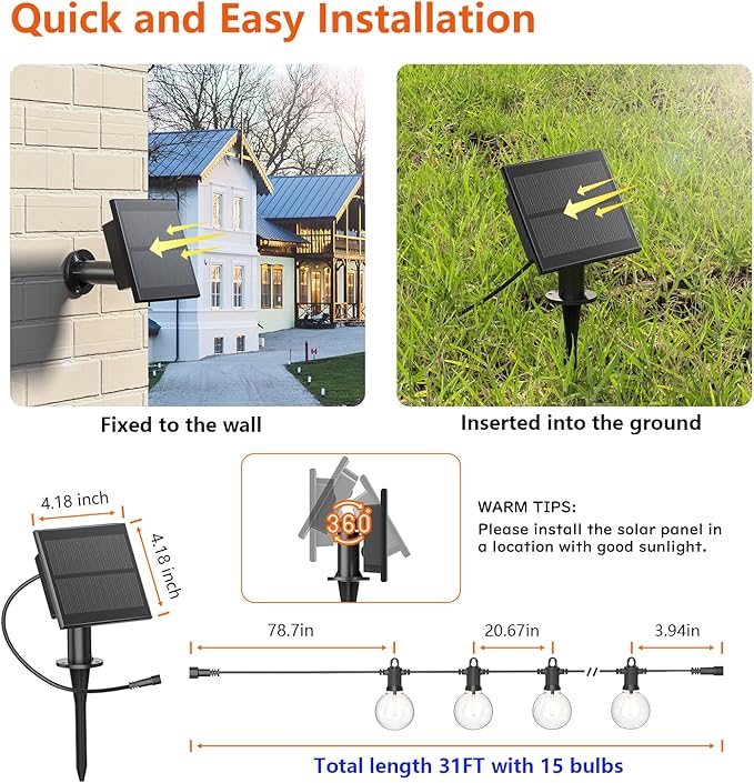 Kawaya Outdoor String Lights, LED Patio Light, Shatterproof Edison Globe Bulbs - IP65 Waterproof Dimmable Hanging Light