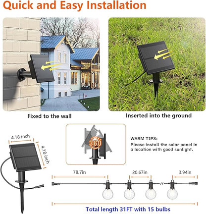 Kawaya Outdoor String Lights, LED Patio Light, Shatterproof Edison Globe Bulbs - IP65 Waterproof Dimmable Hanging Light