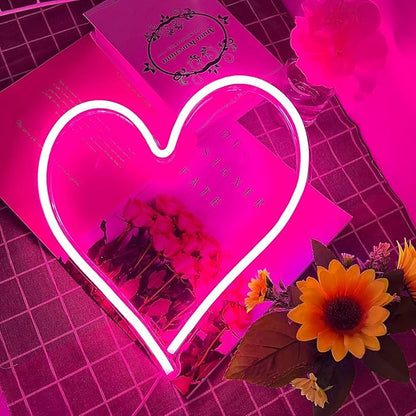 Pink Heart Neon Sign, Neon Heart Light for Wall Decor, Love Hearts LED Light up Sign 13.4×13 Inch Dimmable USB Powered Romantic Light Sign for Bedroom Valentine's Kids Room Wedding Party Decoration