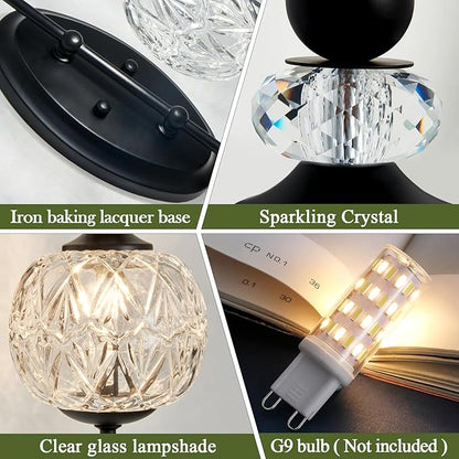 Piepooye Vintage Black Wall Sconce with Glass Globe Shade Mid Century G9 Bulb Wall Light Indoor Wall Lamp for Bathroom Farmhouse Bedroom Living Room Hallway