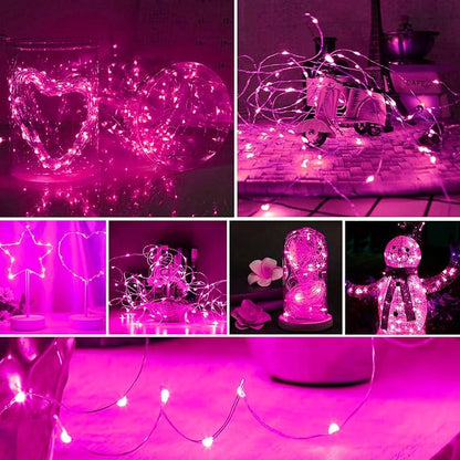 ZGWJ Fairy Lights Battery Operated, 100 Pack Twinkle String Lights 20 LED 7FT 3 Lighting Modes for Bedroom Decor, Easter, Halloween, Christmas, Party Indoor and Outdoor Decoration Pink