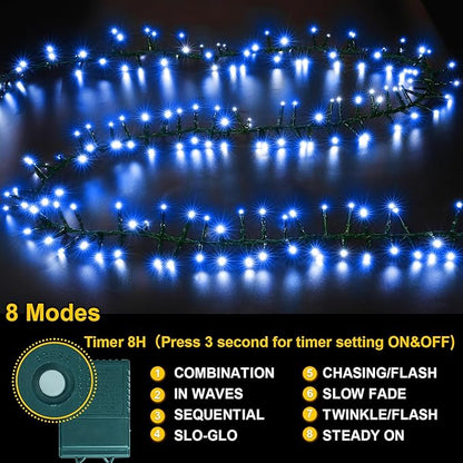 LAMPHOME 500 LED Blue String Lights, 46ft 11 Modes Connectable LED Lights, Waterproof Blue Fairy Lights Plug in, Christmas Tree Lights Outdoor for Xmas Party Garden Bedroom Decor