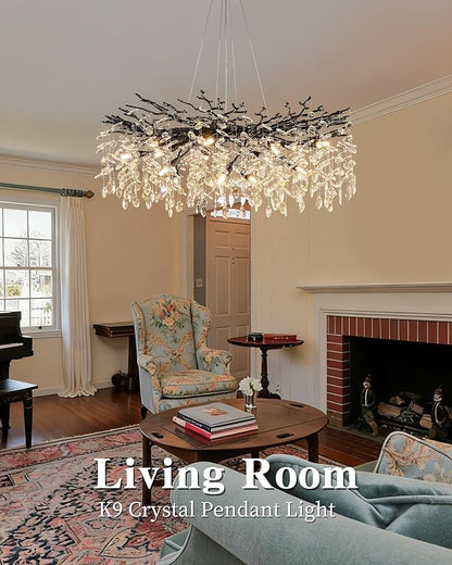Modern Black Tree Branch Crystal Chandelier Luxury Crystal Pendant Lighting 40" Contemporary 14-Light Chandeliers for Dining Room Kitchen Bedroom Living Room
