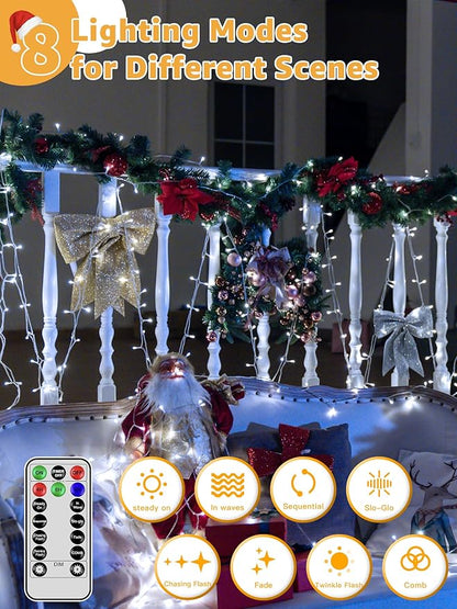 Guhope String Lights 1200LED 196FT, Waterproof Outdoor String Lights with Remote and Timer, 8 Modes Dimmable Fairy Lights for Indoor Outdoor Wedding Party Holiday Decorations (Cool White)
