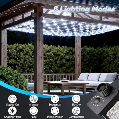 LitHome 10 x 10FT Gazebo Net Lights Outdoor, 280 LED Gazebo Lighting Waterproof, 8 Modes Connectable Net Lights with Timer, Cool White Christmas Mesh Light Plug in for Bushes, Pergolas, Garden Decor