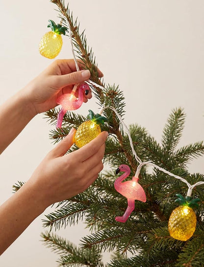 8.5FT Flamingo Pineapple Summer String Lights, Boho Tropical Tiki Summer Decorative String Lights with 10 LED Bulbs, Connectable Outdoor Indoor Decor for Hawaiian Luau, Pool Party, Patio, Beach