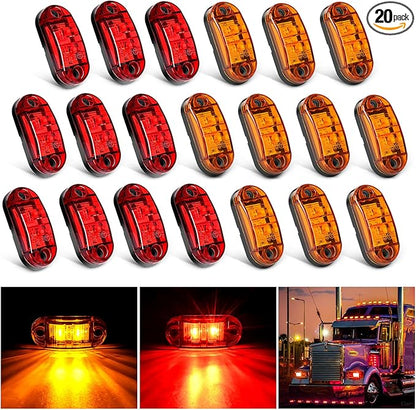 Nilight 2.5Inch Oval Side Marker Light 20PCS 2 Diode LED Trailer Indicator Clearance Lights Waterproof Surface Mounted for 10-30V Truck Camper Boat Lorry