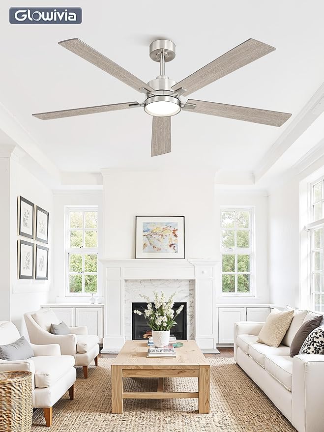 60 Inch Ceiling Fan with Lights and Remote, Smart APP Control, Dimmable with All-Setting Memory, Quiet DC Motor Reversible Blades, Damp Rated Modern Ceiling Fan for Bedroom Patio Living Room