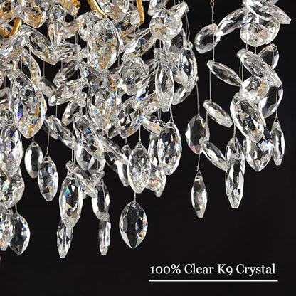 Gold Crystal Tree Branch Chandelier, Modern Round Art Deco Raindrop Lighting Fixture for Dining Room Bedroom Living Room 8 Lights D23.7''