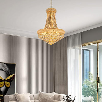 Crystal Chandeliers for Dining Room Light Fixture,Empire Style K9 Crystal Chandeliers for Entryway,12 Lights Gold Luxury Lighting Fixtures for Living Room Stairway Bedroom Foyer D22 Inch