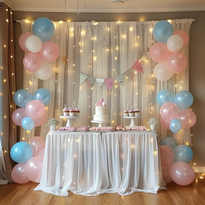 Fomcet Tulle Curtains with Lights String Ivory 20FT X 8FT Sheer Backdrop Curtains for Parties Wedding Baby Shower Photo Shoot Decorations (4 Panels 5x8FT)