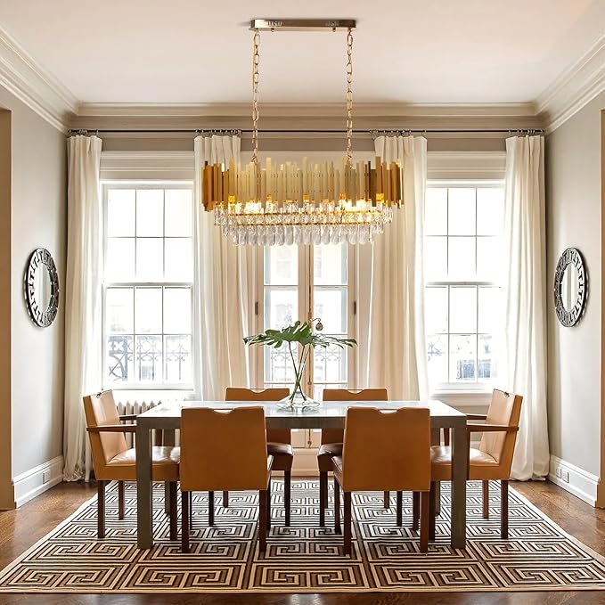 FRIXCHUR Modern Crystal Chandeliers 3-Tier Gold Crystal Chandeliers Oval Pendant Light Brass Chandelier for Dining Room Kitchen Island Living Room