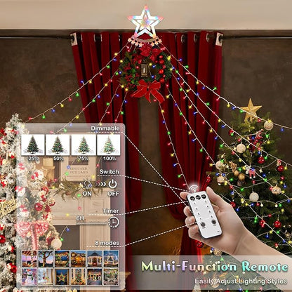 Star String Lights, 350 LED Tree Waterfall Fairy Lights, Outdoor Waterproof Christmas Decoration Lights with Remote, 16FT X 9 Hanging LED Lamp for Garden Yard Halloween Wedding Birthday Festival