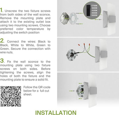 ASD 8 Inch Indoor LED Wall Sconce - 10W 2700K-5000K Dimmable Brushed Nickel Wall Sconce Lights for Living Room, Bedroom, Bathroom, Hallway - Modern Wall Sconces Hardwired, ETL Interior Light