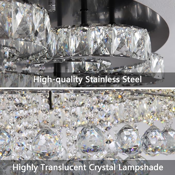 HAIXIANG Modern Chandelier Living Room Light Glam Chandeliers Ceiling Light Fixture Remote Dimmable Lights 40 Inches Luxury Crystal Black Dining Room Lights