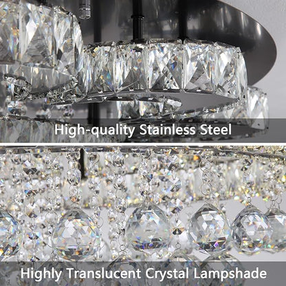 HAIXIANG Modern Chandelier Living Room Light Glam Chandeliers Ceiling Light Fixture Remote Dimmable Lights 40 Inches Luxury Crystal Black Dining Room Lights