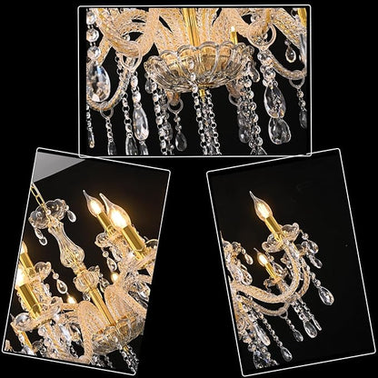 YYSHCHEN Gold Large Crystal Chandelier,30.7" Classic Large Chandelier for Dining Room, Living Room,Bedroom,Hallway,High Ceilings 15 Lights.