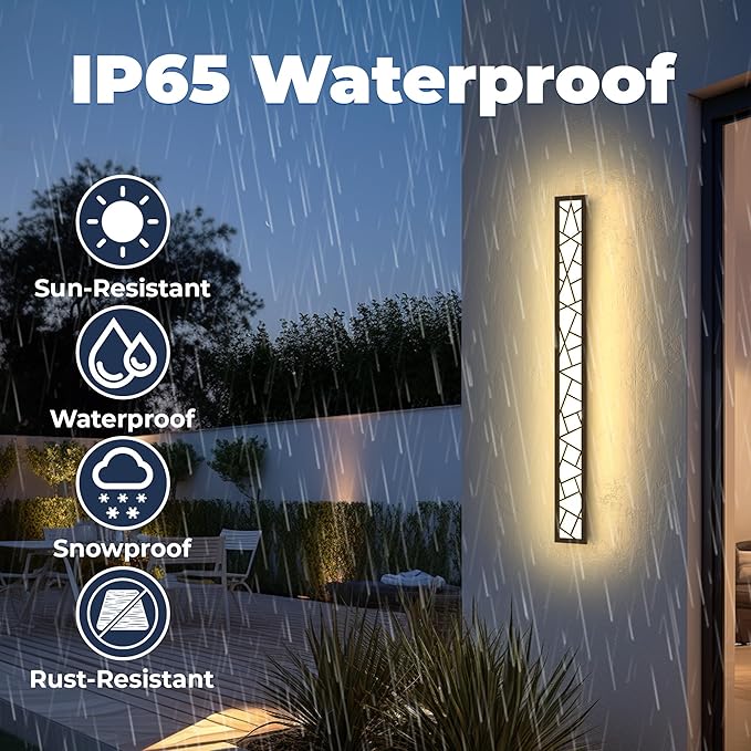 Outdoor Wall Lights 23.6inch Modern Outdoor Wall Sconce LED Long Wall Sconces Black Front Porch Light Waterproof Led Wall Light IP67 3000K Exterior Lighting Fixtures