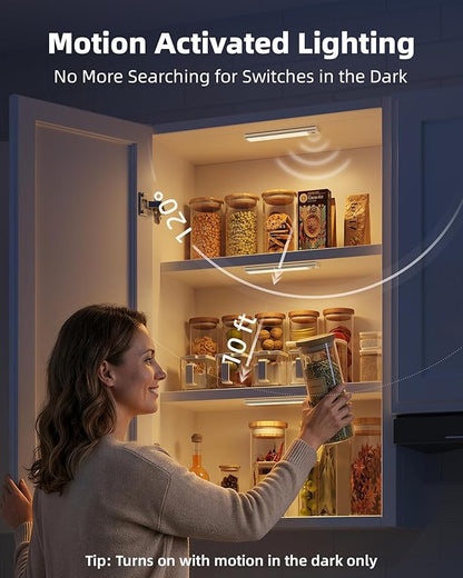 6-Pack Under Cabinet Lighting, 34 LED Rechargeable Battery Motion Sensor Light Indoor, Dimmable & 3 Color Temps, Stick-On Magnetic Closet Lights, Wireless Under Counter Lights for Kitchen (8inch)