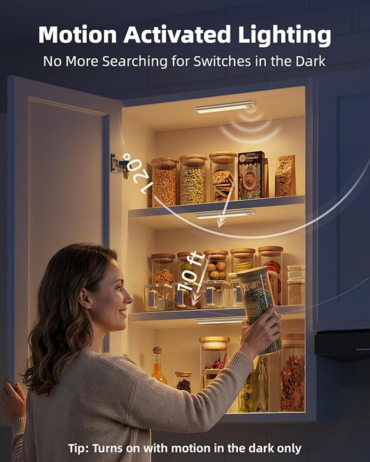 6-Pack Under Cabinet Lighting, 34 LED Rechargeable Battery Motion Sensor Light Indoor, Dimmable & 3 Color Temps, Stick-On Magnetic Closet Lights, Wireless Under Counter Lights for Kitchen (8inch)