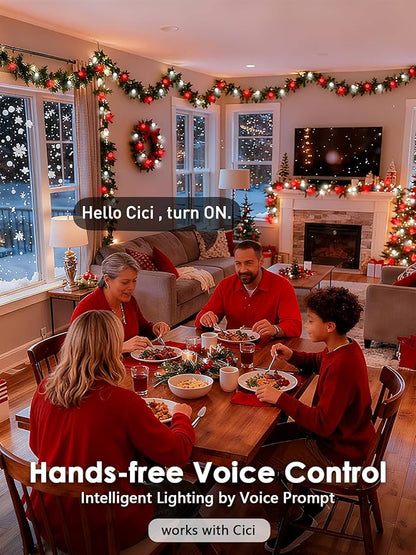 2026 New Connectable 43FT Smart Voice Controlled String Lights Indoor Outdoor | 100LED Red and White Globe Fairy Lights with Remote, 12 Modes Waterproof Hanging Light for Bedroom Classroom Decor