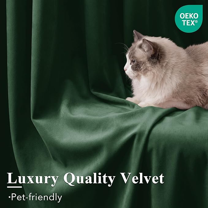 StangH Green Velvet Curtains 102 inches Long 2 Panels, Luxury Dark Green Decorative Backdrops Light Blocking for Party/Holiday, Solid Warming Drapes Heat & Cold Resistant for Bedroom, W52 x L102