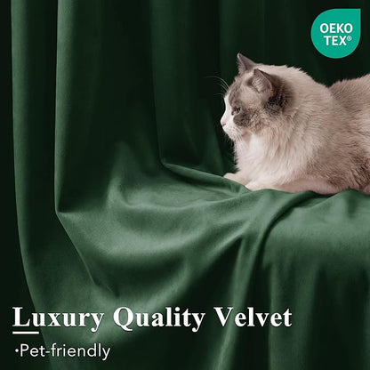 StangH Green Velvet Curtains 102 inches Long 2 Panels, Luxury Dark Green Decorative Backdrops Light Blocking for Party/Holiday, Solid Warming Drapes Heat & Cold Resistant for Bedroom, W52 x L102