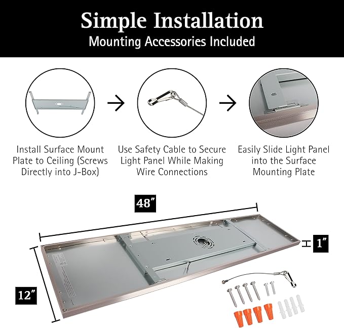 Ultralux 1x4 ft Surface Mount Ceiling Light Panel – Slim, Edge Lit, Flush Mount Flat Panel for Kitchen, Home & Office - TRIAC Dimmable, 3CCT Adjustable Color Temperature (Brushed Nickel, 2 Pack)