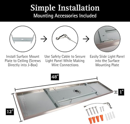 Ultralux 1x4 ft Surface Mount Ceiling Light Panel – Slim, Edge Lit, Flush Mount Flat Panel for Kitchen, Home & Office - TRIAC Dimmable, 3CCT Adjustable Color Temperature (Brushed Nickel, 2 Pack)