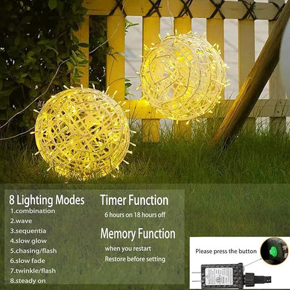 Baung Christmas String Lights Outdoors,4 Pack 7.98" Sphere Ball Tree Garden Globe Lights for Home, Party, Christmas, Porch Patio,Wedding, Garden,Tree Decoration with Memory Function Plug