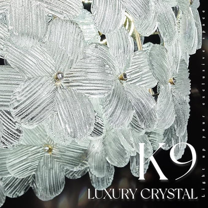 D32’’ Flower Luxury Crystal Modern LED Chandelier Gold Dimmable 3000-6500K Large Contemporary Chandeliers Light with Remote Control for High Ceiling Foyer Living Room Bedroom Entryway