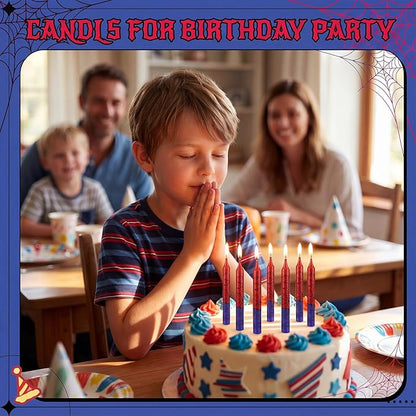 Conelist 12 Pcs Spider Themed Birthday Candles Cartoon Red Blue Birthday Decorations Movie Cake Toppers for Spider Themed Party Supplies