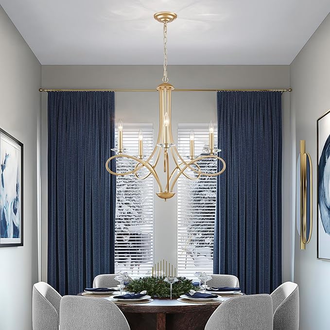 Saint Mossi 5-Lights Gold Modern Chandelier Lighting Fixture, Modern Pendant Light for Dining Room, Contemporary Chandelier for Bedroom, Living Room, Dining Room,H27 xD26,Chain Adjustable