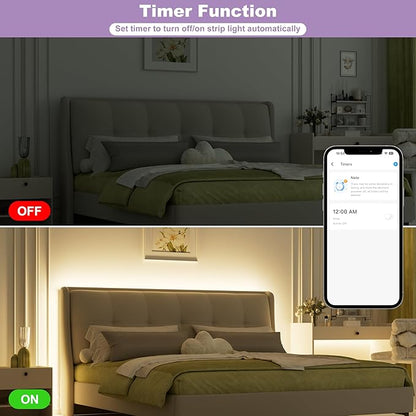 MIWISE COB LED Strip Lights 65.6ft/20m,UL-Listed CRI 90+ Dimmable 3000K Warm White Super Bright,with APP Control/RF Remote,Work with Alexa/Google,for Home/Cabinet/Bedroom/Kitchen DIY Lighting Projects