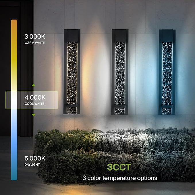 ASD LED 24" Bubble Glass Wall Light Fixture, Outdoor & Indoor Seeded Sconce | 3CCT, Waterproof, Dimmable, ETL Listed | 20W 600LM 3000-5000K 100-277V | Exterior Lantern, Porch Lighting | Black, 2 Pack