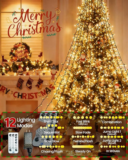 2025 New Christmas Tree Lights Indoor with Voice Control & Remote | 448LED Waterfall Tree Topper Lights with 12 Modes & Timer, 7FT x 16 Lines Cascading Twinkle Lights for 7FT Xmas Decor(Warm White)