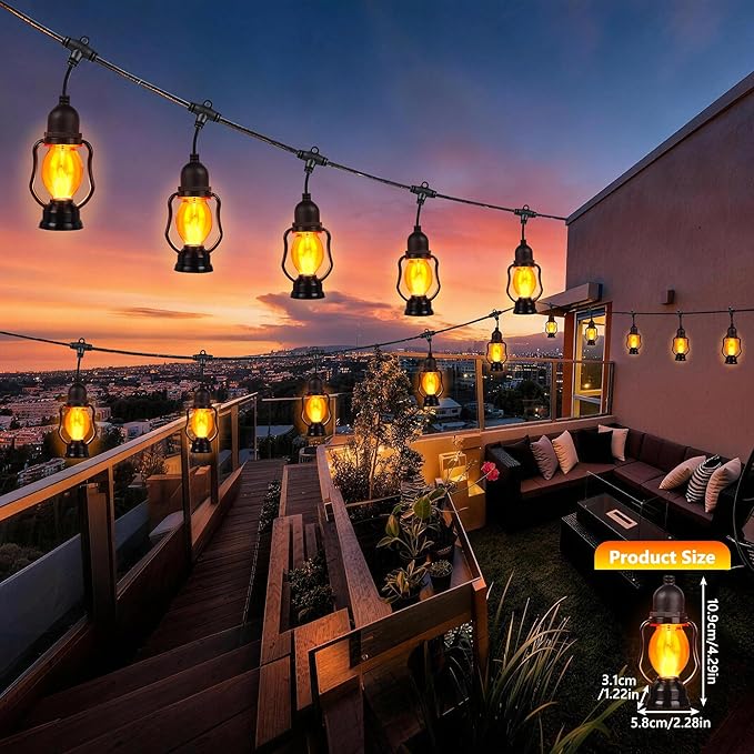 Zeiliuled Solar Flame String Lights, 21FT Solar String Lights Outdoor Waterproof with 10 Flickering Flame Bulb,Shatterproof Solar Power Patio Lights with for Yard Bistro Porch Garden Camping Decor