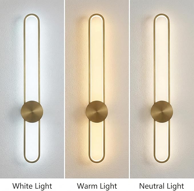 Modern Wall Sconce Dimmable 3000K/4000K/6000K LED Wall Light Fixture, Hardwired Wall Lamp for Living Room, Dining Room, Bedroom, Hallway, Lobby, Entryway (Brushed Gold, 35.4inch/H90cm)