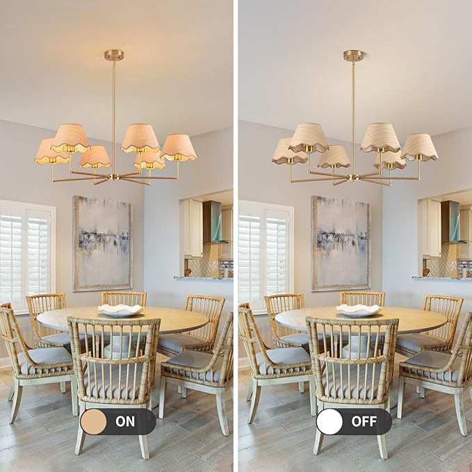 39" Boho Rattan Chandelier, 6-Lights Rustic Industrial Pendant Light Fixtures with White Woven Shade, Adjustable Height Farmhouse Large Pendant Lighting for Kitchen Dining Living Room, E26