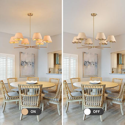 39" Boho Rattan Chandelier, 6-Lights Rustic Industrial Pendant Light Fixtures with White Woven Shade, Adjustable Height Farmhouse Large Pendant Lighting for Kitchen Dining Living Room, E26