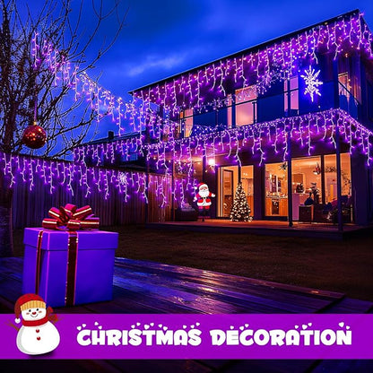 JMEXSUSS Purple Christmas Lights Outdoor, 800 LED Purple Icicle Lights Outdoor Waterproof, 8 Modes String Light Plug in for Fireplace Tree Garden Patio Halloween Decor