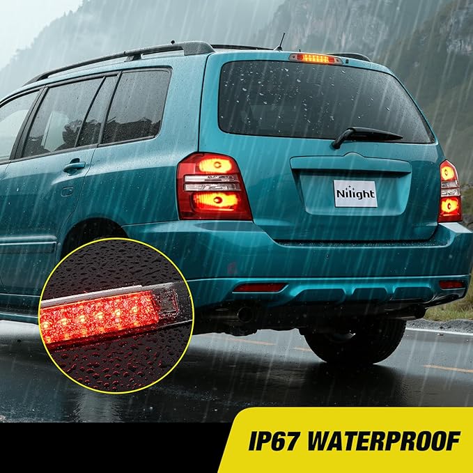 Nilight Third Brake Light Tail High Mount 3rd Stop Lights Smoked Lens Compatible with Toyota Highlander 2001 2002 2003 Van SUV Rear Center Cab Lamp