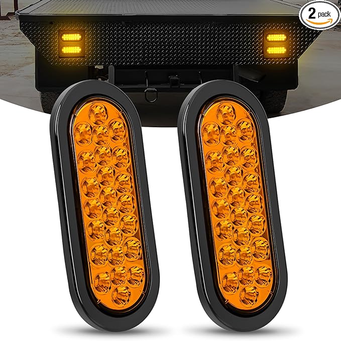 Nilight 6Inch Oval Trailer Tail Light 2PCS Amber 24LED Turn Signal Lights w/Flush Mount Grommets Plugs IP67 Waterproof for 12V Truck ATV UTV Bus RV Camper