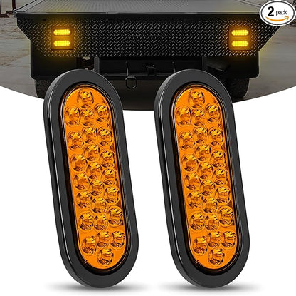 Nilight 6Inch Oval Trailer Tail Light 2PCS Amber 24LED Turn Signal Lights w/Flush Mount Grommets Plugs IP67 Waterproof for 12V Truck ATV UTV Bus RV Camper