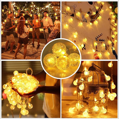 Globe String Lights Plug in, 10ft 20 LED Globe Crystal Ball Warm White Fairy Lights for Birthday Holiday Christmas Wedding Party Home Decoration