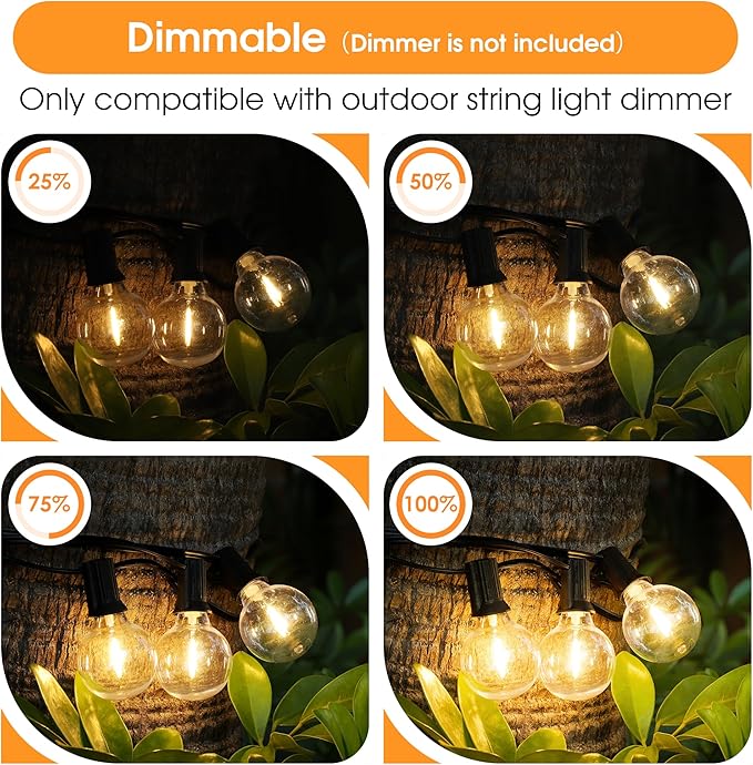 Mlambert G40 LED Replacement Light Bulbs for String Lights, Dimmable E12 Base Shatterproof Bulbs, 1W Equal to 5W, Warm White 2700K, 75Pack, Not Solar