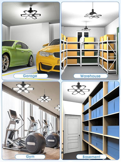 LED Garage Lights 4 Pack - 180W 18000LM Garage Ceiling Lights 6500K Daylight with 6 Adjustable Panels, Screw in E26/E27 Bulb Socket Lighting for Shop Workshop Barn Basement